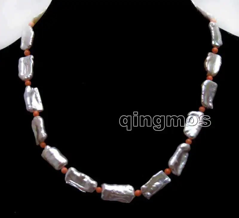 

Big 10*15mm Purple Rectangle Natural Freshwater Pearl and 3-4mm Pink Coral 17'' Necklace-nec6370 wholesale/retail Free shipping