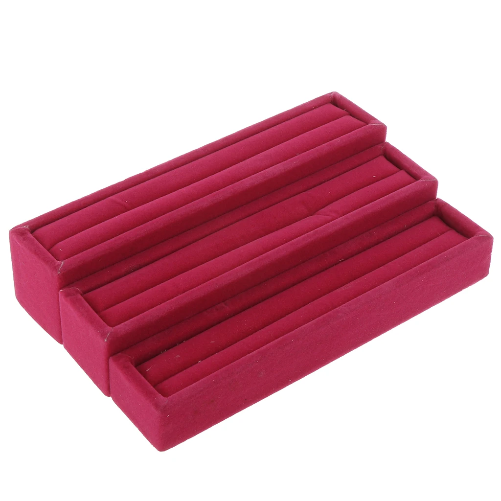 3pcs Velvet Slots Ring Trays Showcase Display Jewelry Holder Box Long Case Rings Stud Earring Cufflink Jewelry Packaging