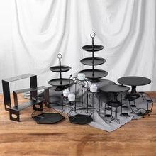 Матовая черная десертная витрина, металлические подставки для свадебного торта, настольные тарелки для кексов, для дома, вечерние формы для выпечки, столовая посуда, инструменты, поднос