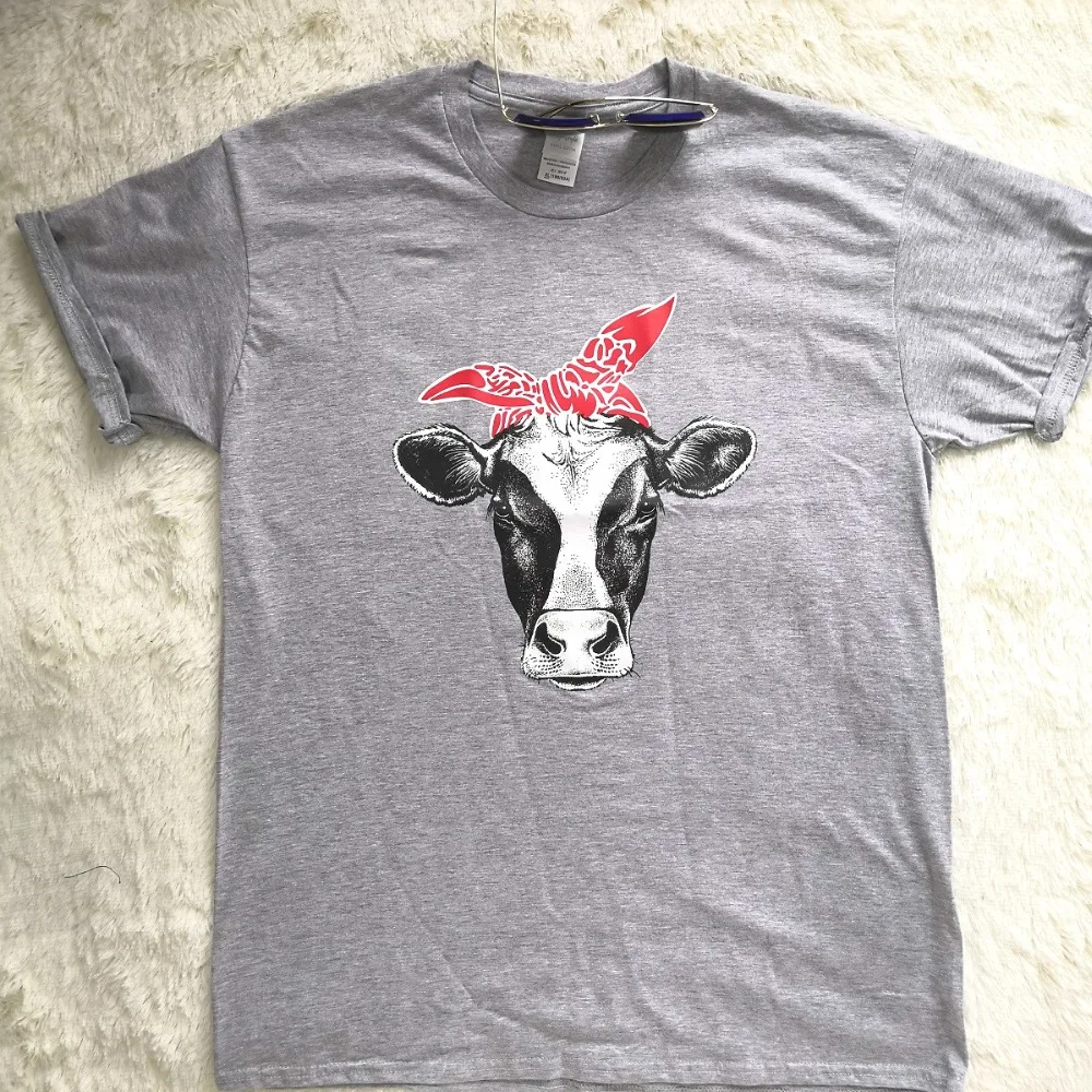 Женская модная футболка забавная и милая стильная футболка с принтом коров серая женская футболка с короткими рукавами, большие размеры, повседневные Топы И Футболки Для Девочек - Цвет: Grey2
