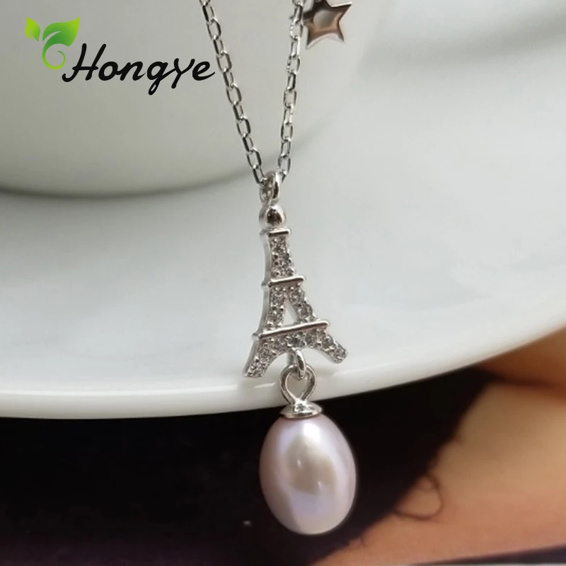 

Hongye Rice Pearl Necklaces 2 Colors Towel Shaped Charm 925 Sterling Silver Jewelry Neck Chains Sensitive Skin Females Necklaces