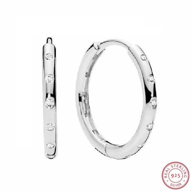 Серьги-кольца из стерлингового серебра 925 пробы, мерцающие капли для женщин, с прозрачным CZ сияющим шикарным стилем для любых случаев, FLE103