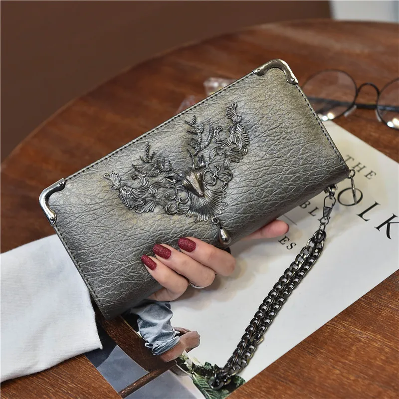 new European and American tide metal deer head wallet female long multi-card student zipper handkerchief coin purse 064