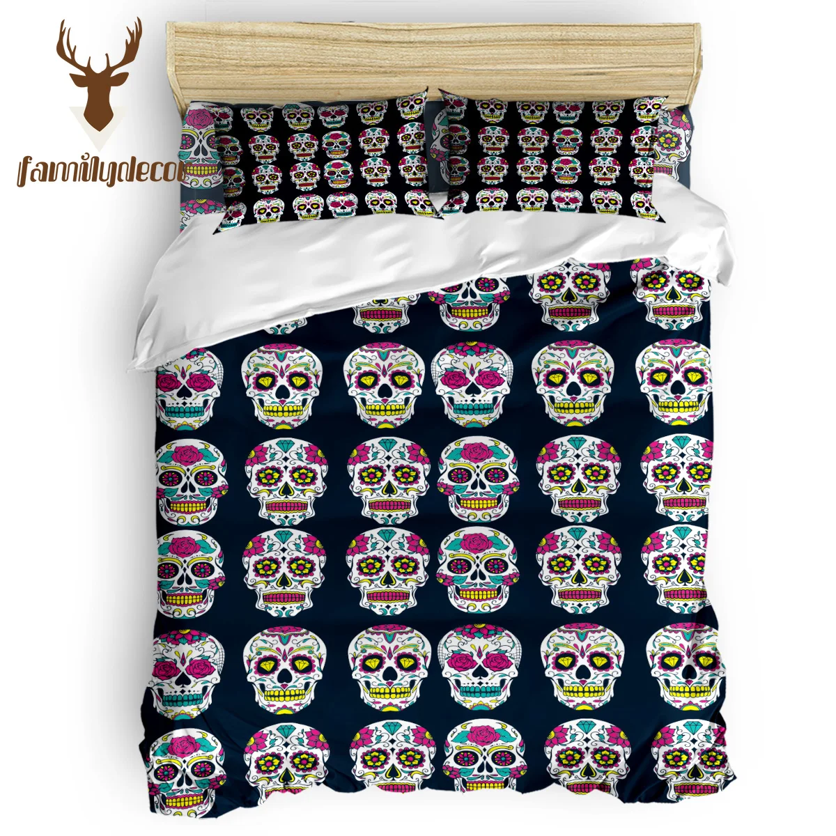 

FamilyDecor Skull and Flower Bedding Set Luxury Comforter Bedding Sets 3D King Size Red Blue Cotton DHL Free Shipping