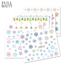 Полная красота, 12 видов конструкций, цветные наклейки для ногтей, зимние, сделай сам, снежинки, для украшения ногтей, Типсы, Рождественские Водные татуировки, CHBN661-672