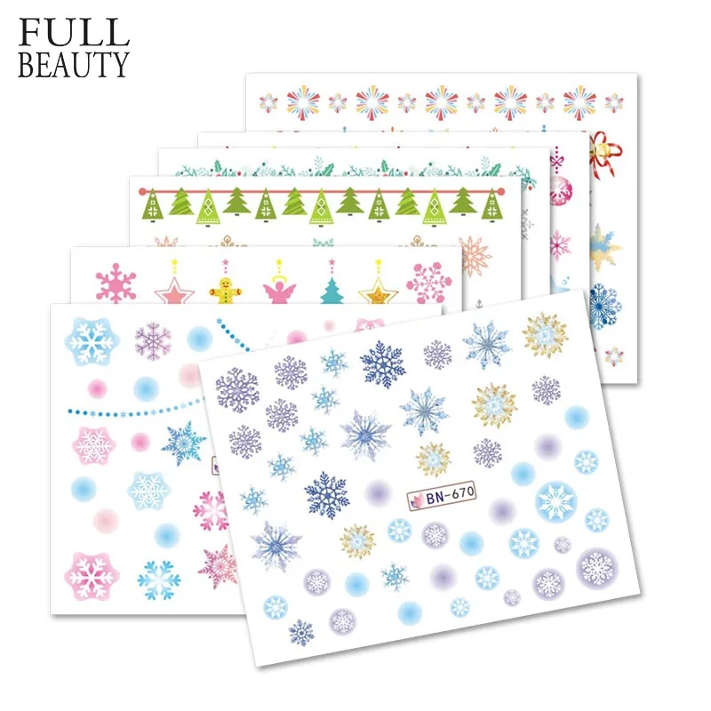 

Full Beauty 12 Designs Colorful Nail Sticker Winter DIY Snowflakes Nail Art Decoration Tips Christmas Water Tattoos CHBN661-672