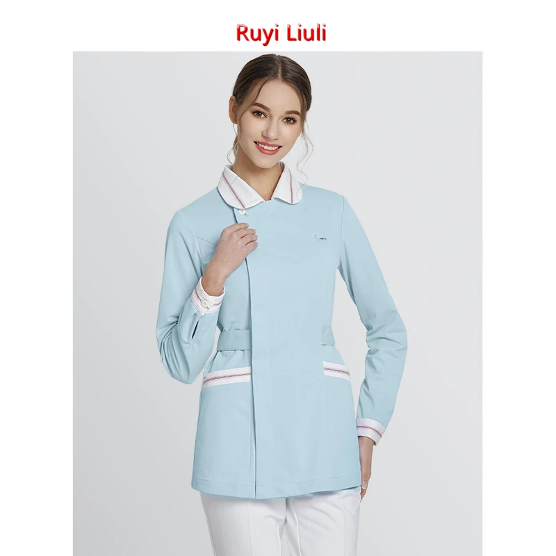 Одежда для медсестры с длинными рукавами, больница, салон красоты, рабочая одежда, женская синяя тонкая одежда для медсестры, осенне-зимнее пальто