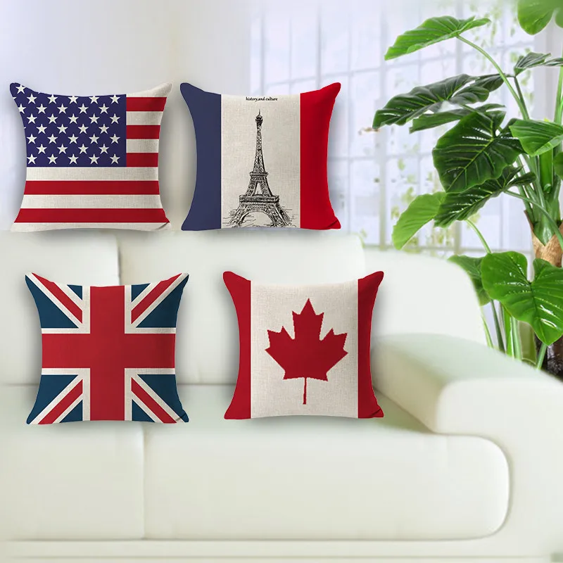 45x45 Multi Country Flag Linen Cotton Print Couch Cushion Cover Home