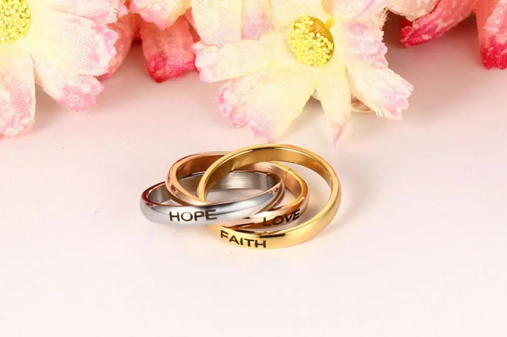 Vnox Любовь Надежда Вера Свадебные Кольца Нержавеющая сталь Три Цветные кольца для Для женщин