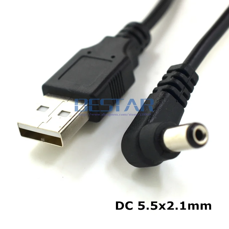 USB 2,0 к DC 5,5 мм/2,1 мм 5,5*2,1 мм 5,5x2,1 трубчатый 5 вольт DC бочонок разъем питания зарядный кабель 1 м локоть Прямоугольный дизайн - Цвет: Right Angle