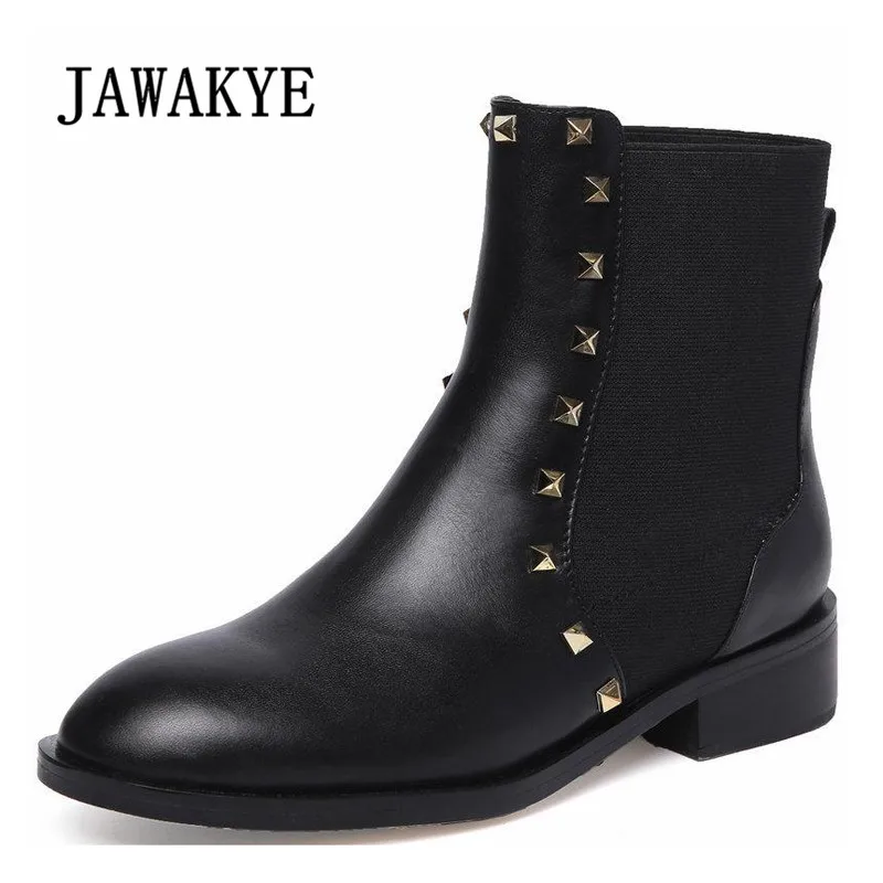 

2019 Newest Chelsea Boots Woman Rivet Real Leather Ankle Boots Lady Fashion Martin Boots