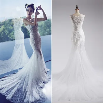

Luxury Beading Mermaid Prom Gown Tulle Floor Length Wedding Party Dress Custom Made