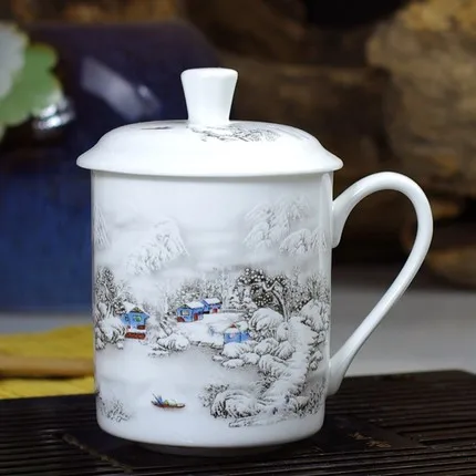 Houmaid посуда для напитков синий и белый фарфор чай чашка с ручка для крышки костяного фарфора керамическая чашка Цзиндэчжэнь китайский 500 мл - Цвет: Прозрачный