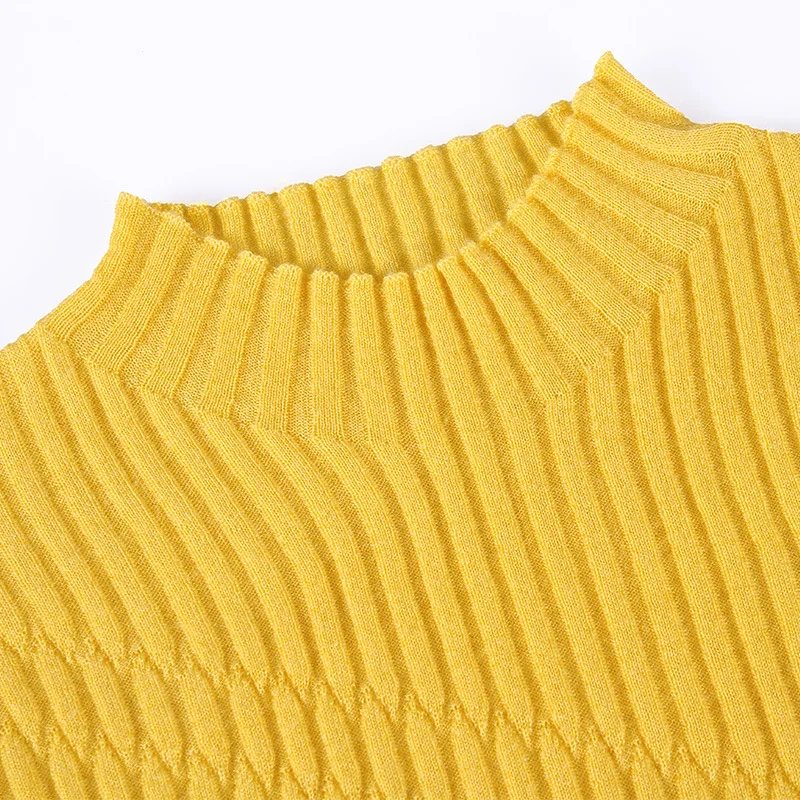 Larga rosado Medio amarillo Sólido Otoño púrpura Mujeres Manga 2018 Delgado Suéter Alto Elástico Beige Nueva negro Knit azul Cuello Básico 44xvBqwT