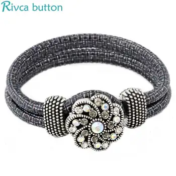 

Rivca Snap Button Bracelet&Bangles Jewelry Newest Designer Ancient Silver Plating Charm Bracelet For Women Christmas Gift P01041