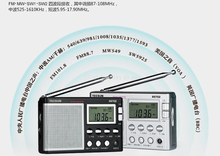 Горячая Распродажа TECSUN R-9702 FM/MW/SW Двойное преобразование World band радио приемник встроенный Динамик DSP радио Colock Динамик стерео радио