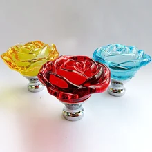 5pcs/lot Crystal Flower Shape Furniture Hardware Decorative Handle Wardrobe Bathroom Door Handle Dressing Table Drawer HKA–019