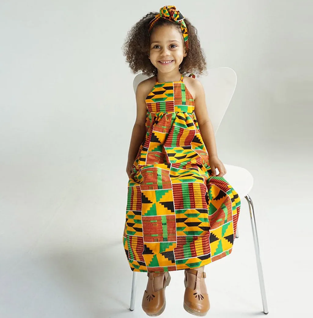 

Baby Dress Toddler Newborn Baby Girls African Print Off Shoulder Hair Band Princess Casual Dress Summer Kids Dress Vestido 2019