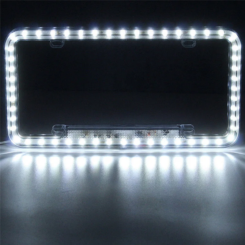 Universal 12V White Red Blue Green 54 LED Light Car Front Rear Number License Plate Frame Cover