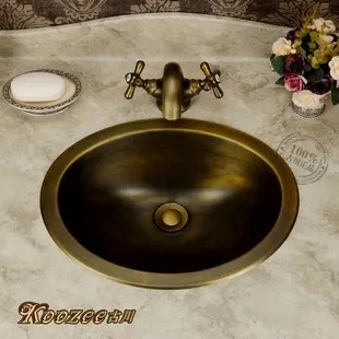 Европейский стиль сад античная латунь умывальник круглая раковина для ванной комнаты