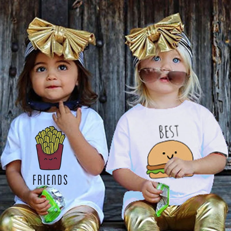 

Summer Fashion Hamburg Chips Girl Top Shirt Teen Best Friends Kawaii Funny Boys T Shirts Casual Children Boys Girls T Shirt Kid