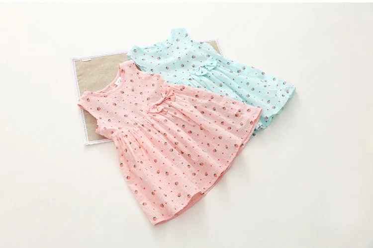 2018 Summer New Fashion Sleeveless Fruit Print Yellow Pink Blue Princess Bow Kids Girls Female Children Dresses (11)