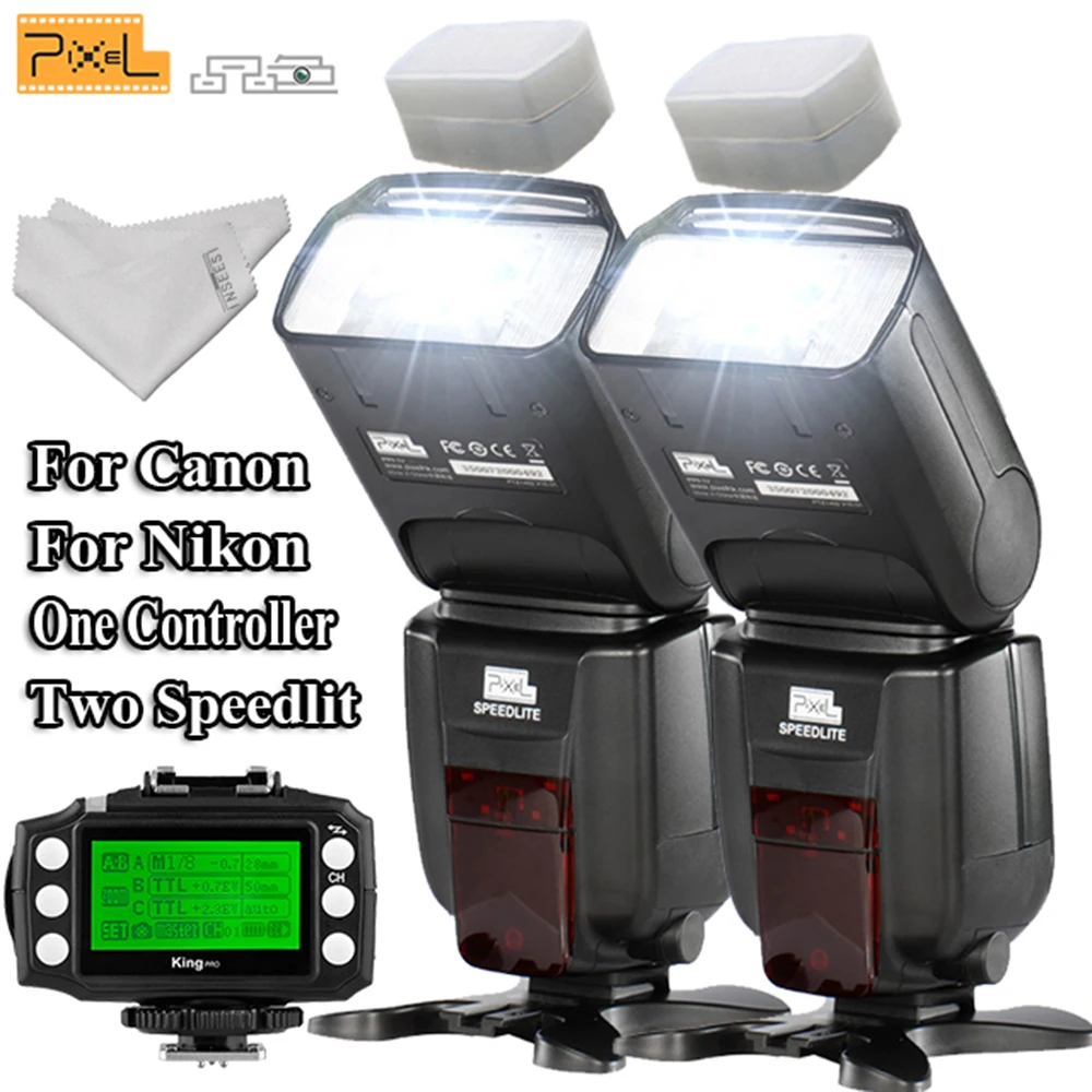

For Canon Nikon DSLR Cameras Pixel KING PRO Flash Trigger Transceiver Controller+2pcs PIXEL M8 Wireless Master Flash Speedlite