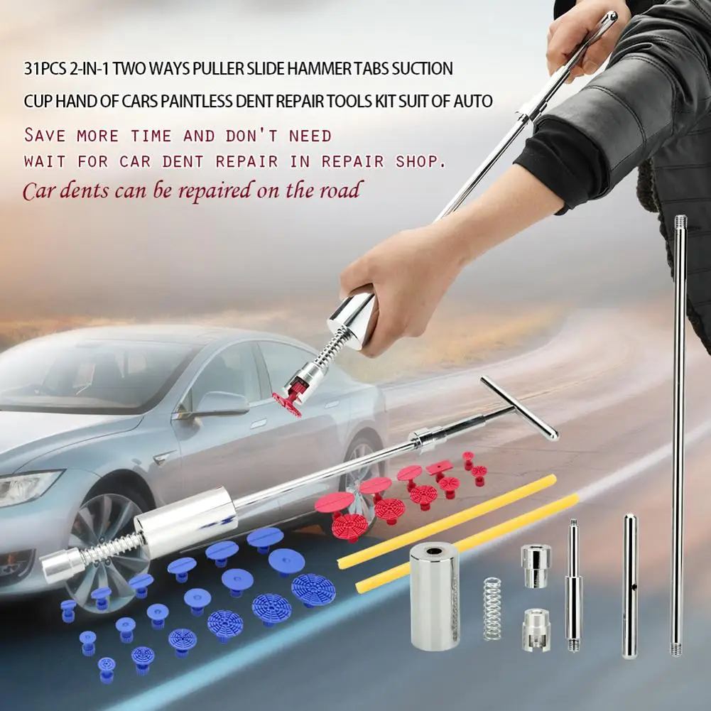

31Pcs Car Paintless Dent Repair Puller Slide Hammer Tabs Suction Cup Tools Set Box