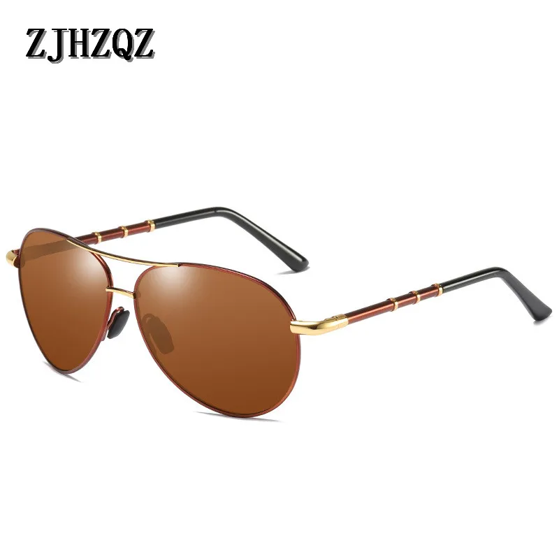 ZJHZQZ High Quality Classic Pilot Polarized Sunglasses Men UV400 Luxury Brand Driving Brown Blue Black Sun Glasses oculos de sol - Цвет линз: Gold Brown