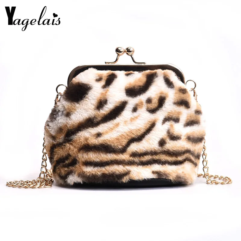 

Fashion chain bag Brand Small Women Fake animal fur Handbags plush Leopard Shoulder Bag clutch bags Messenger Bags Ladies
