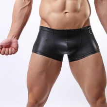 Модные брендовые черные обтягивающие мужские трусы боксеры из искусственной кожи нижнее белье мужские эластичные нижнее белье-шорты