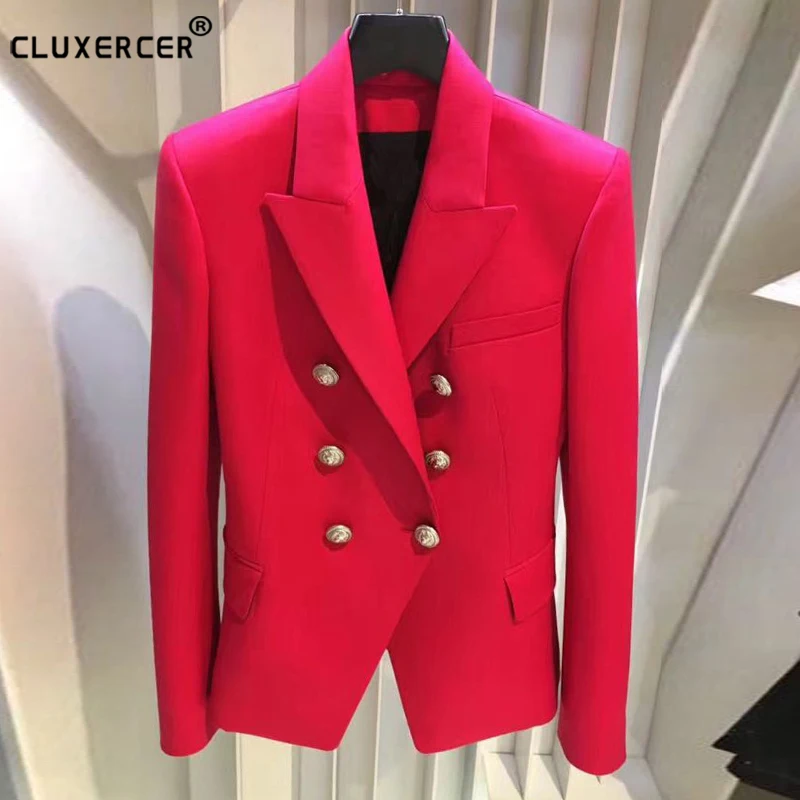 Женский красный пиджак, деловой Блейзер, двубортный, с карманом, Женский блейзер, офисный деловой костюм, верхняя одежда - Цвет: red