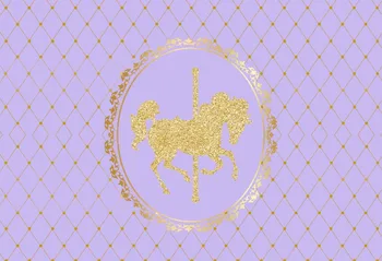 

7x5FT Purple Diamonds Pattern Carousel Horse Crown Custom Photo Studio Backdrop Background Vinyl 220cm x 150cm