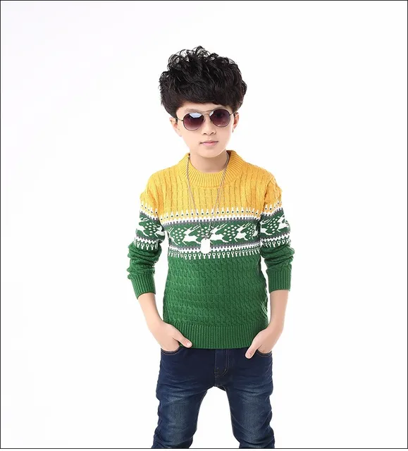 Boys Sweaters Wool Cotton 4 16Year Boys Sweaters Green Orange Brand Boy