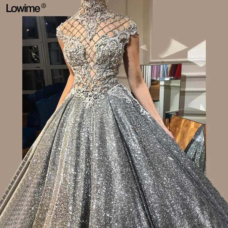 Missionary presume loom New Luxury Silver Prom Dresses High Neck Illusion Cap Sleeve Sequin Fabric  Zipper Evening Prom Party Gowns Robe De Soiree - Prom Dresses - AliExpress
