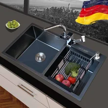 Ручная мойка с двойным резервуаром, нано-Антибактериальный черный бриллиант, утолщенная кухня SUS304, посудомоечная машина из нержавеющей стали