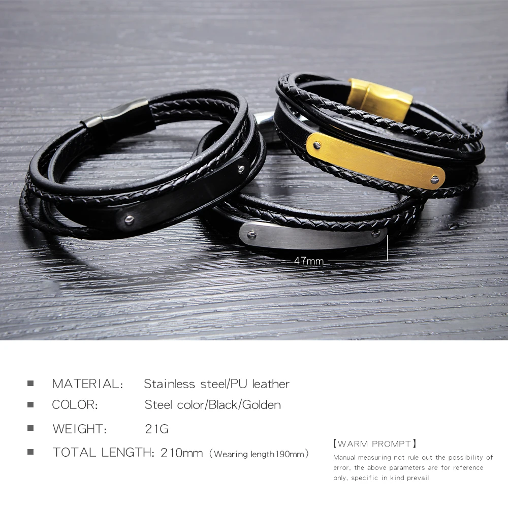 Fate Love Vintage PU Leather Charm Men's Bracelet Black Silver Color Gold Bracelets Bangles Handmade Jewelry For Men Gift FL1280