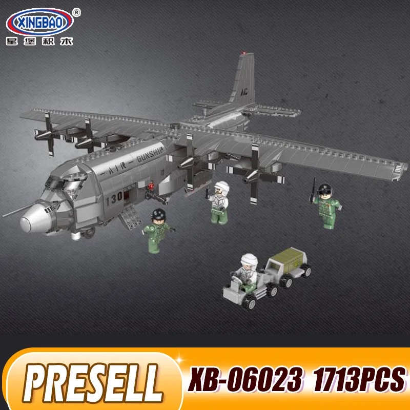 

XINGBAO 06023 1713PCS Military Series The AC130 Aerial Gunboat Set Building Blocks Bricks Plane Model Kid Toys As Christmas Gift