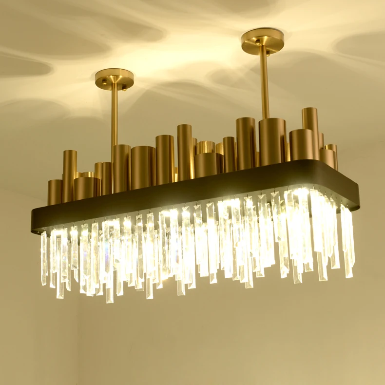 LED Postmodern Iron Crystal Rectangle Gold Lamparas De Techo Lustre Chandelier Lighting For Foyer Bedroom