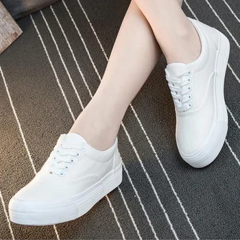 

MIUBU Women Summer Casual Shoes Flat Canvas White Shoes Low Help Platform Shoes Lace Up Vulcanized Shoes Ladies Sneakers