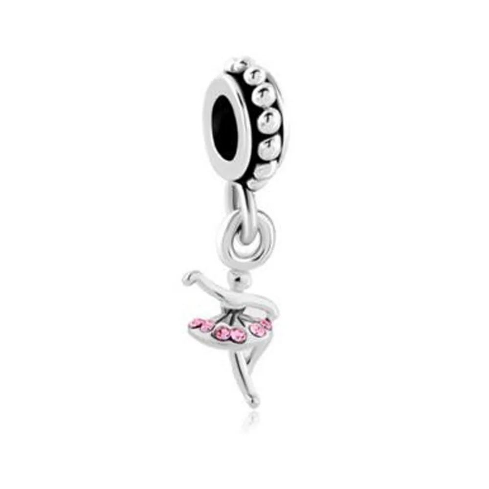 Free shipping Dancer Pink Crystal Dress Charm Beads fit Pandora bracelet