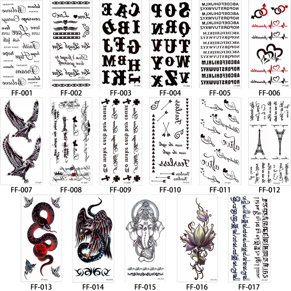 Glaryyears 26 дизайнов 1 лист поддельный Черный Алфавит тела татуировки стикер временный водонепроницаемый рука шеи DIY искусство для женщин мужчин FF