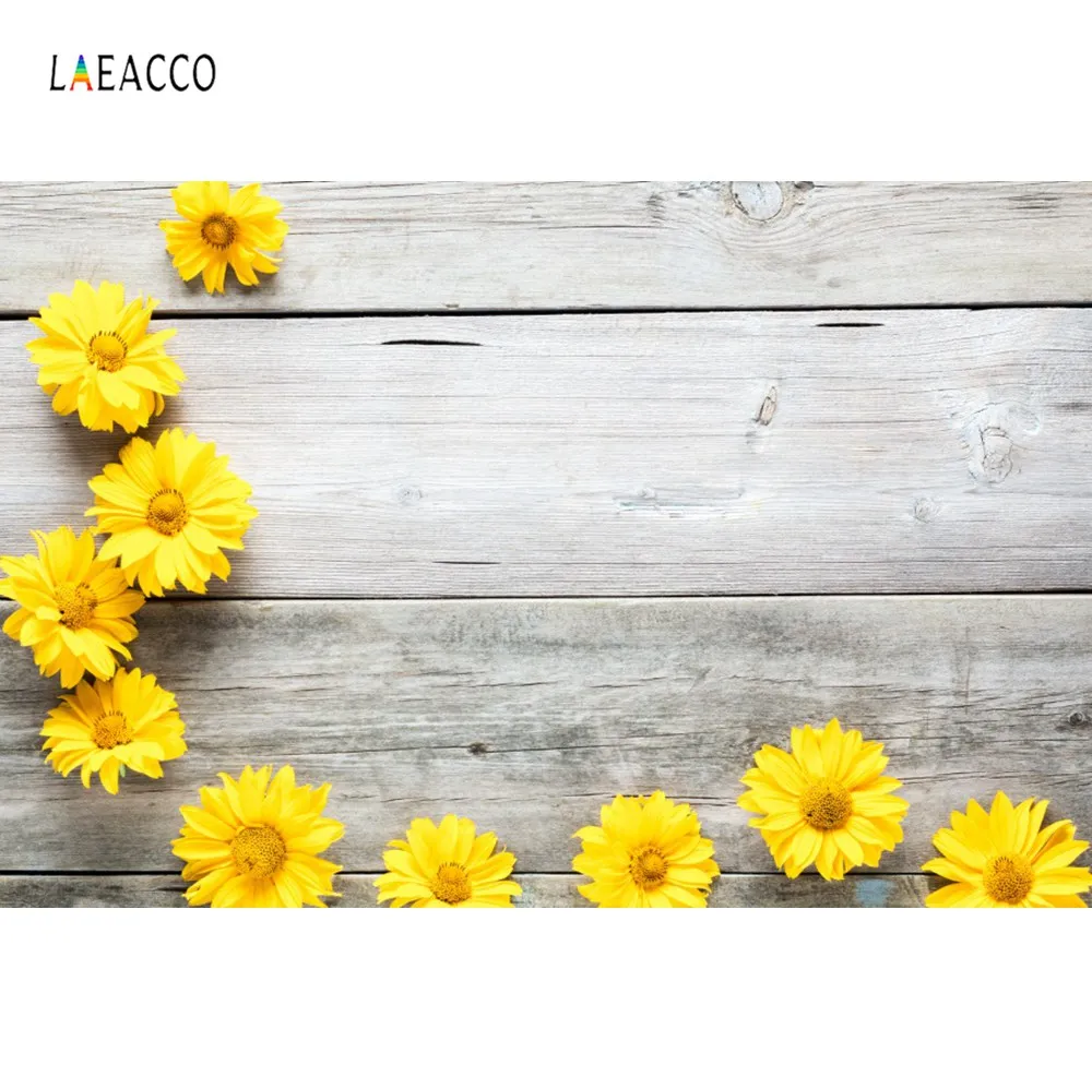 Laeacco Vinyl Backdrop For Photography Sunflower Hardwood Food Cake Baby Portrait Photographic Background Photocall Photo Studio