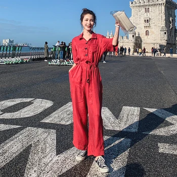 

fashion work style women temperament comfortable high quality loose beach jumpsuit new arrival elegant trend casual red jumpsuit