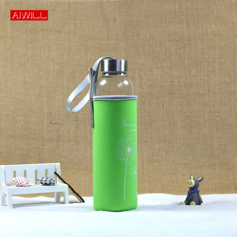 AIWILL Brief Outdoor healthy water bottle glass 500ml with rope summer