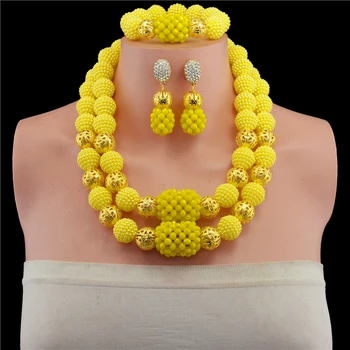 

Yellow African Beads Jewelry Set 2019 Beautiful Nigerian Wedding Bridal/Bridesmaid Jewelry Set Handmade Free Shipping
