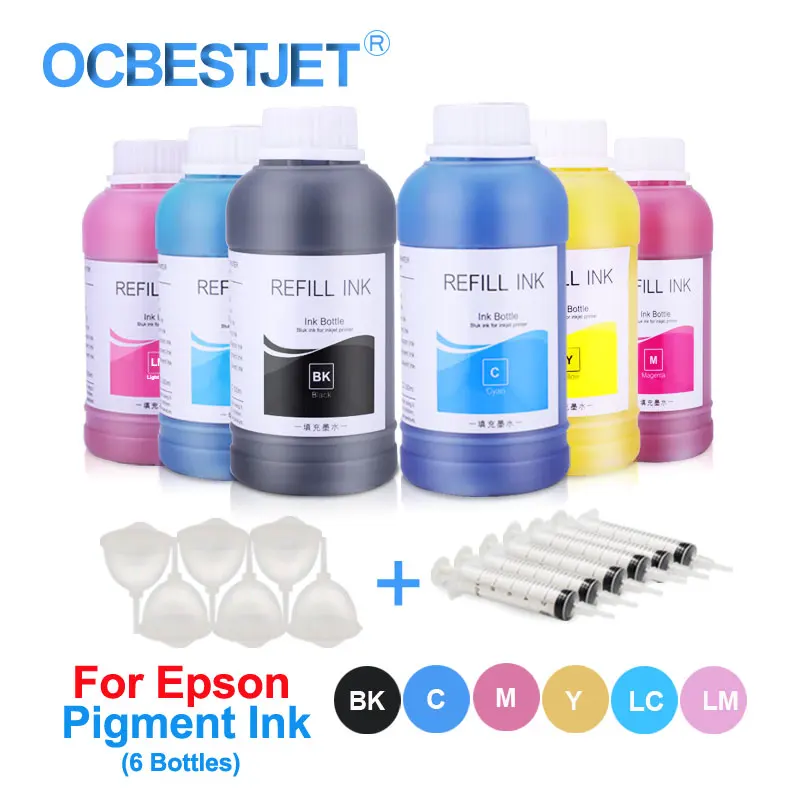 Pigmento para Epson Impressora de Tinta Garrafa de 250 ml de Tinta P60 L800 L805 L1300 R330 Px660 1390 1410 1500 w bk c m lc lm 6 x T50 T60 P50