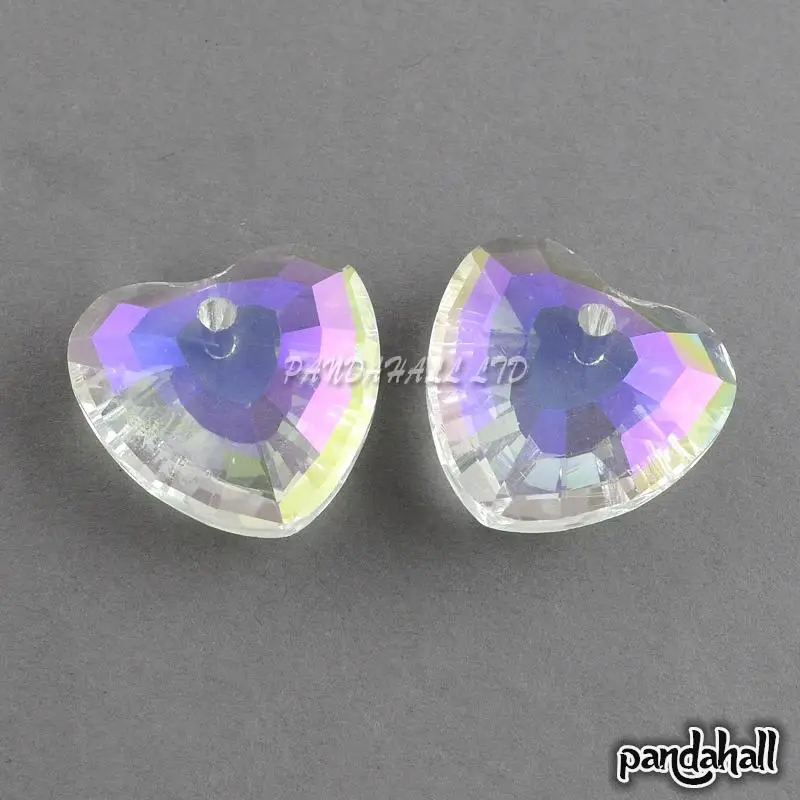 

AB Color Plated Glass Pendants, Faceted Heart, Clear, 31x33x13mm, Hole: 3.5mm