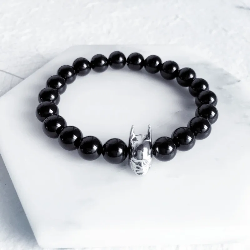Mcllroy Mens Bracelets Natural Black Mantra Prayer Beads & Batman Bracelet For Mens Male Beaded Bracelet Pulseras Masculina 2018