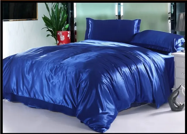 Royal Blue silk bedding set sheets satin queen full twin quilt Royal Blue silk bedding set sheets satin queen full twin quilt
